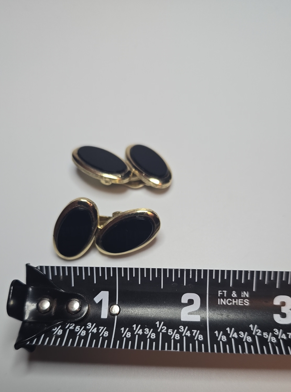 Gold and Black Oval Drop Earrings - Classic Women's Jewelry - Picture 2 of 4